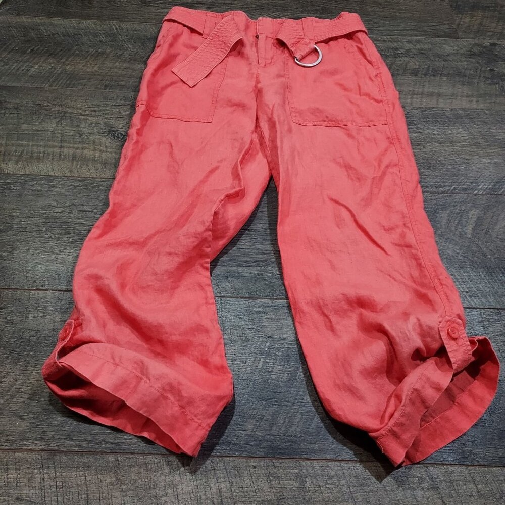 Liz Claiborne  Micheala Linen Pants Cropped Capri Wide Leg Boho Beach - Picture 5 of 12